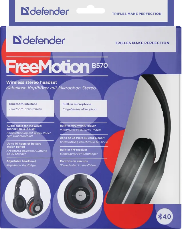 Defender - Bezdrátová stereo sluchátka FreeMotion B570