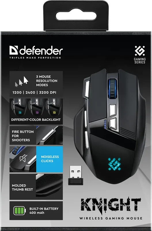 Defender - Bezdrátová herní myš Knight GM-885