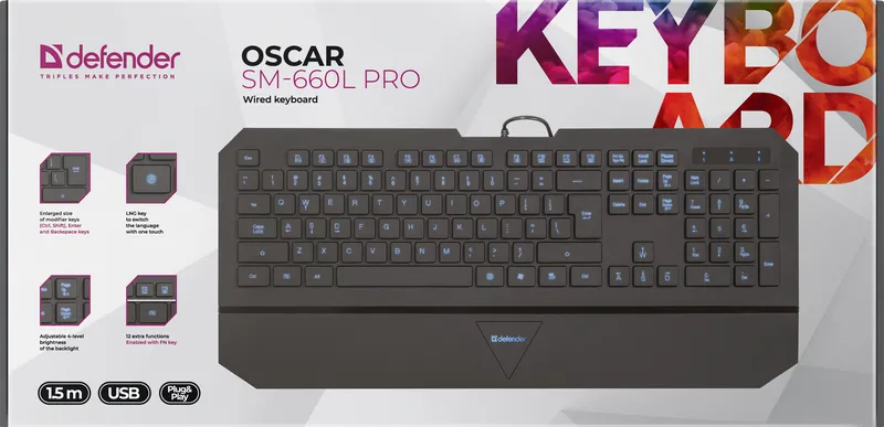 Defender - Drátová klávesnice Oscar SM-660L Pro