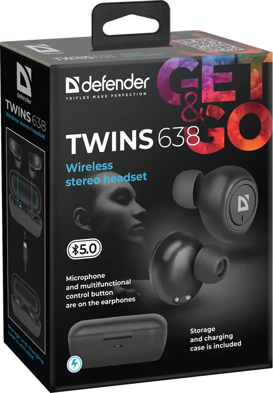 Defender - Bezdrátová stereo sluchátka Twins 638