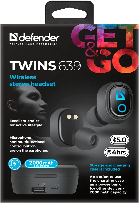 Defender - Bezdrátová stereo sluchátka Twins 639