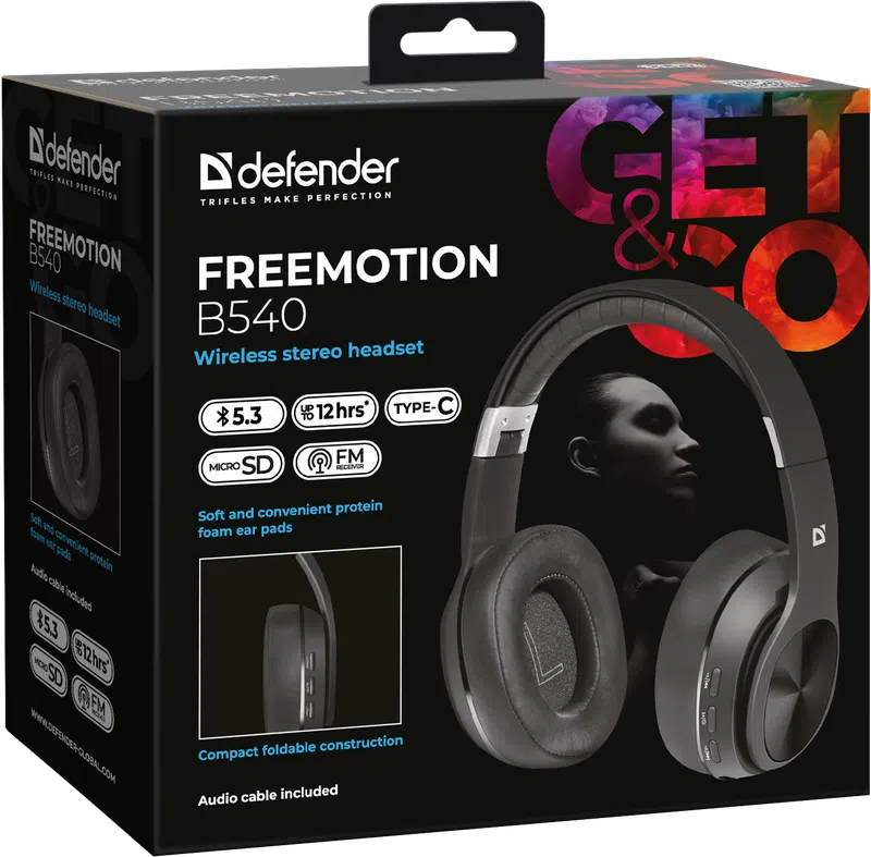 Defender - Bezdrátová stereo sluchátka FreeMotion B540