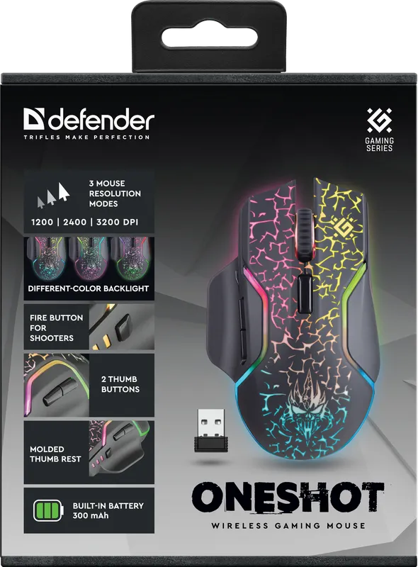 Defender - Bezdrátová herní myš Oneshot GM-067