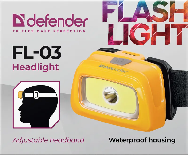 Defender - Svítilna čelová FL-03, LED+COB, 3 modes