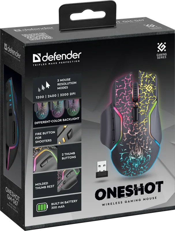Defender - Bezdrátová herní myš Oneshot GM-067