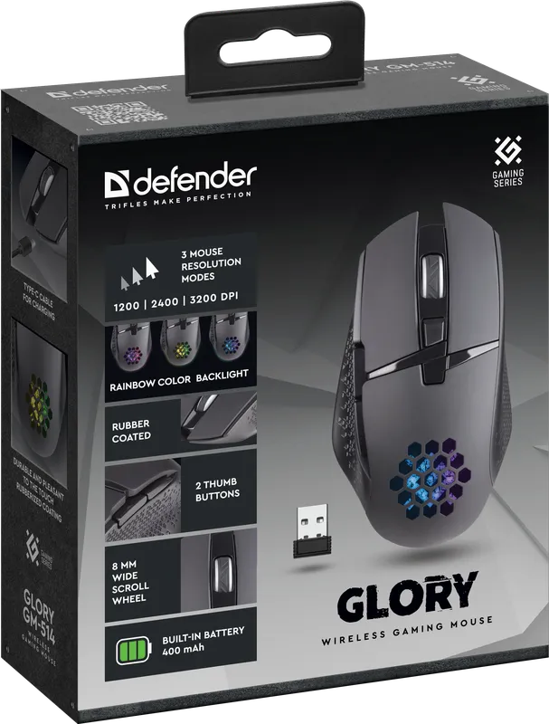 Defender - Bezdrátová herní myš Glory GM-514