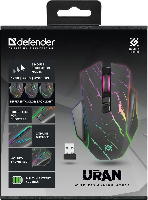 Defender - Bezdrátová herní myš Uran GM-503